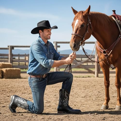 Cozypower Cowboy Boots for Men Western Square Toe Embroidered Cowboy Boots for Adult Halloween Costume Cosplay2