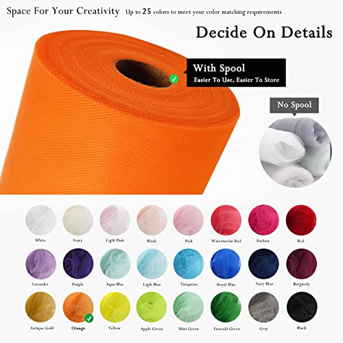 Image of Orange Tulle Fabric Rolls 54 Inch by 40 Yards Tulle Bolt Spool for Wedding Decorations DIY Halloween Tutu Baby Shower Table Skirt Ceiling Decor Birthday Party Craft Supplies