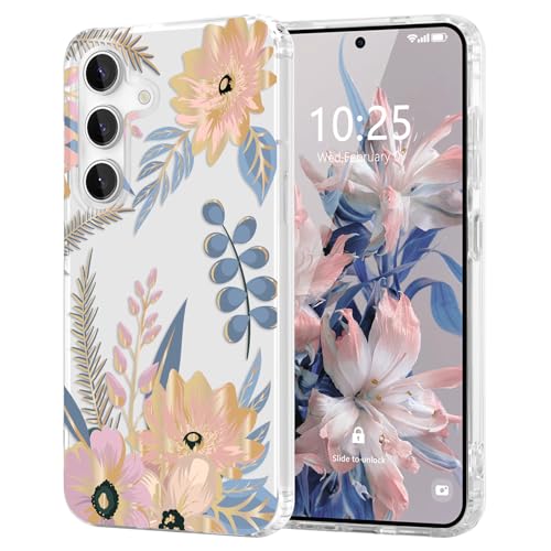 Pepmune Coque Florale pour Samsung Galaxy S25 Plus/S24 Plus Coque de Transparente Anti-jaunissement, Joli Motif Floral Anti-Rayures, Protection TPU Cover pour...