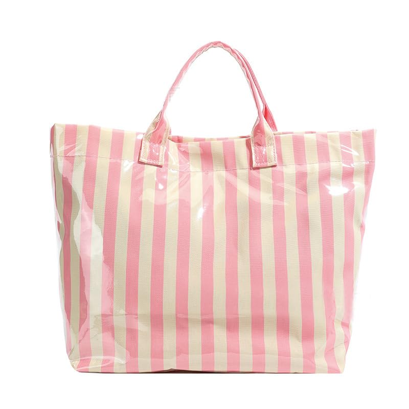 Image of Striped PVC Tote Bag for Women, Waterproof Plastic Hobo Handbag Summer Tote for Beach, Pool & Ideal Gift