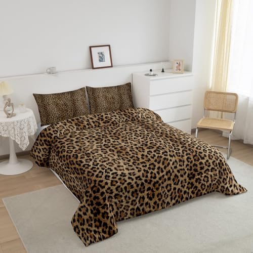 Image of Feelyou Leopard Bedding Set Queen Size, Cheetah Print Comforter for Kids Boys Girls Animal Comforter Set Safari Duvet Insert with 1 Pillow Case