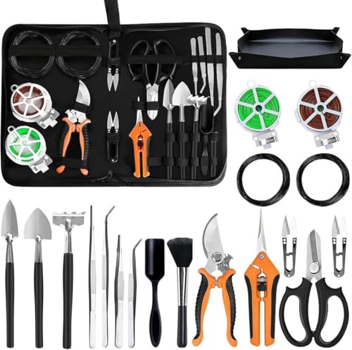 Bonsai Tools Set 20-Piece Bonsai Tools Set with Waterproof Repotting Mat Pruning Shears Scissors & Training Wire - Indoor Gardening Starter Gifts for Women Men & Beginners
