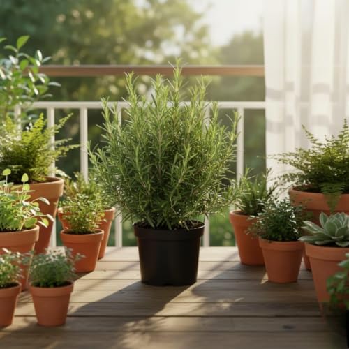 Image of Kalfo Rosemary Live Plant (Rosmarinus Officinalis, Gulmehandi, Rujamari) Exotic, Aromatic, Organic, Medicinal, Perennial Herb Outdoor Garden and Balcony Plant with 4 Inchi Black Pot