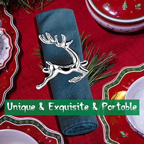 Image of legigo Set of 6 Christmas Deer Napkin Rings for Dinning Table Setting - Metal Napkin Holder Rings for Xmas Dinner Holiday Party, Wedding Receptions Dinning Table Setting (Silver)