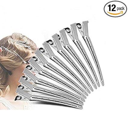 AASA Hair Section Clip For Cutting, Metal Duck Bill Sectioning Professional Salon Hair Clip, Accessories For Hair Coloring, Set of 12Pcs(Silver)