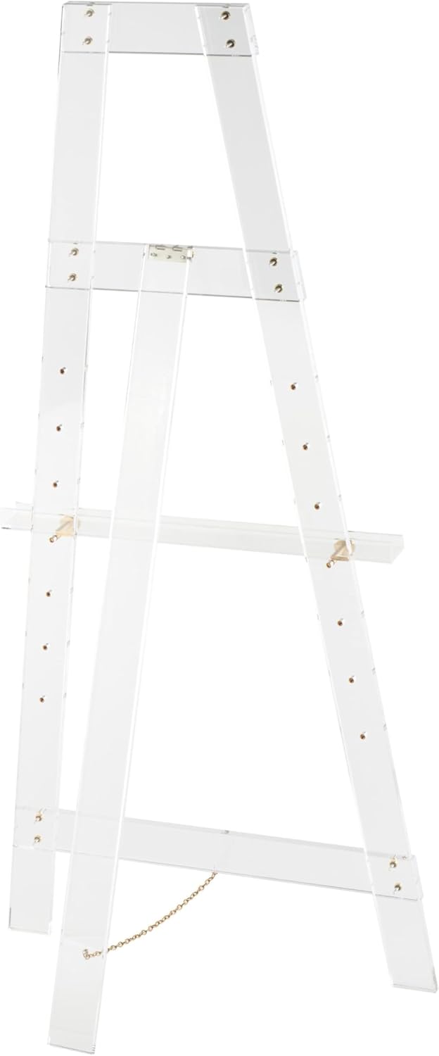 Deco 79 Acrylic Plastic Display Easel Adjustable 7 Tier Floor Standing Easel with Gold Metal Hardware and Chain Support, Display Stand 24" x 17" x 57", Clear