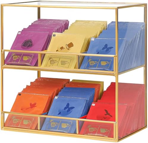 Amazon.com: REDHUGO Glass Tea Bag Organizer for Counter, 2-Tier TeaBag ...