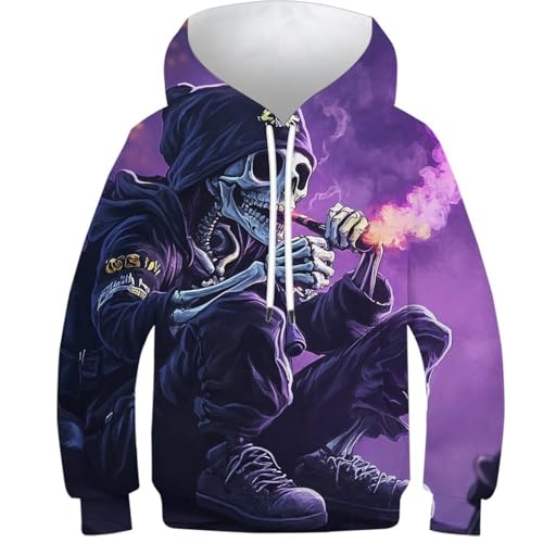 Sweat à capuche 3D enfant motif tête de mort imprimé durable