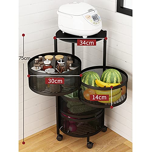 Lkh 4-Tier Kitchen Removable Storage Cart, Rotatable Fruit And Vegetable Basket Storage Rack, Space Saving Metal Black Shelf For Bathroom(Size:34×34×75Cm,Color:b) #TOP1