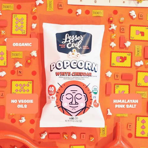 Image of LesserEvil No Cheese Cheesiness Organic Popcorn, Premium Quality, Minimally Processed, No Vegetable Oil, 4.6 Oz, Pack of 3.