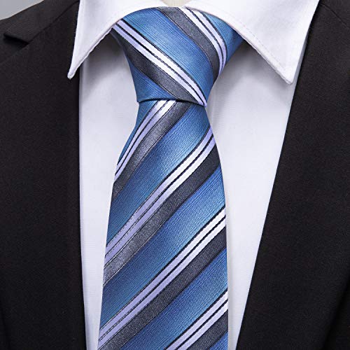 Image of Barry.Wang Tie Sets for Men Silk Stripe Necktie Woven Checkered Handkerchief Cufflinks Formal Business Wedding