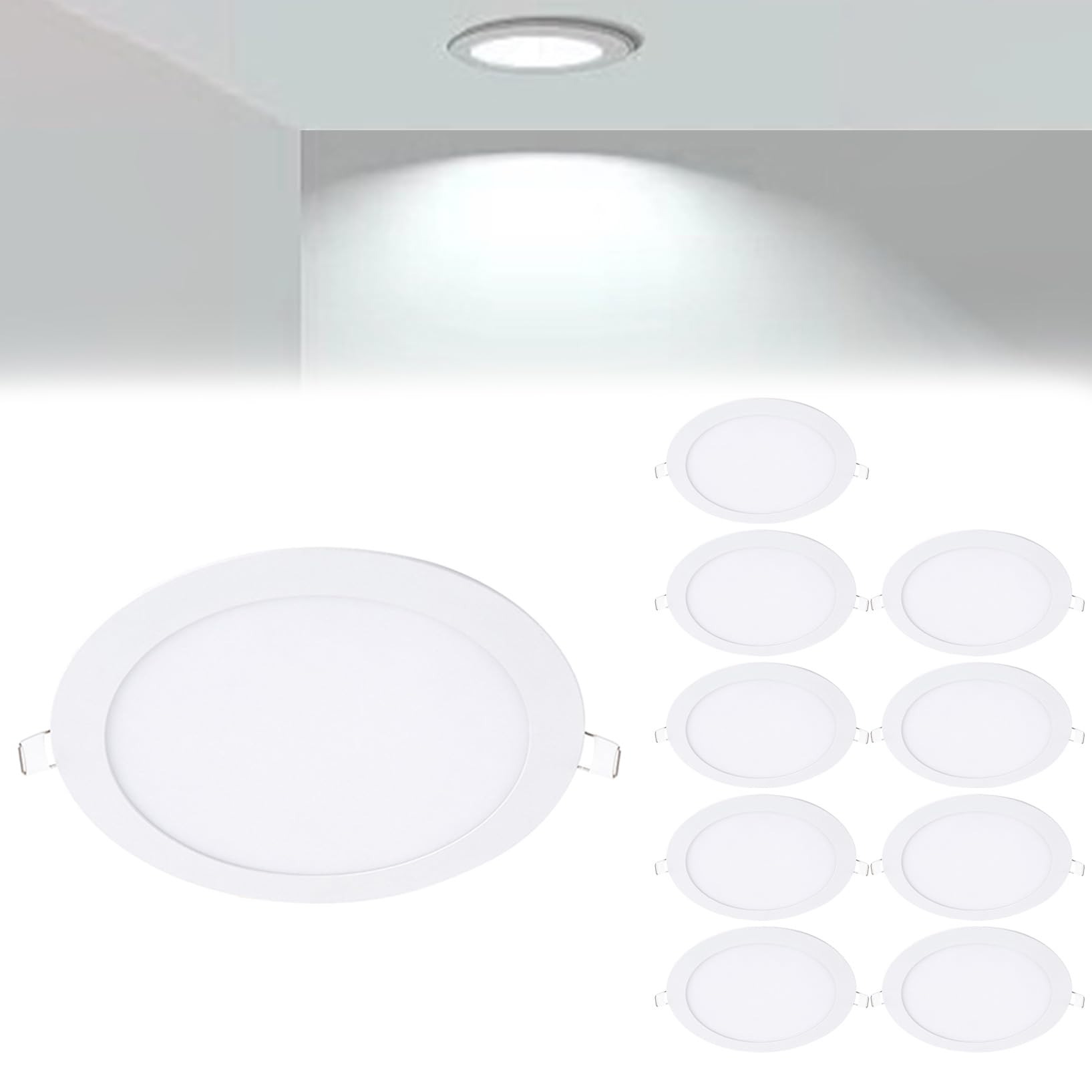 VOGHMOLD 9W Ultra Slim LED Downlight 6 inch, 6000K Recessed Ceiling Light, Cut Φ130-140mm, AC85-265V Flush Mount Spotlights Aluminum Round Panel Lights for Office Hallway, 10 Pack