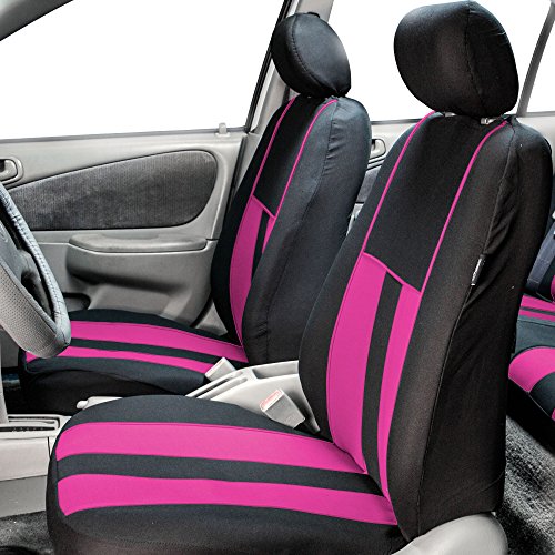 FH Group Car Seat Covers Airbag and Split Rear Striking Striped Combo Small Car Seat Cover Design Pink Full Set, Automotive Seat Covers Universal Fit Interior Accessories for Cars and Trucks