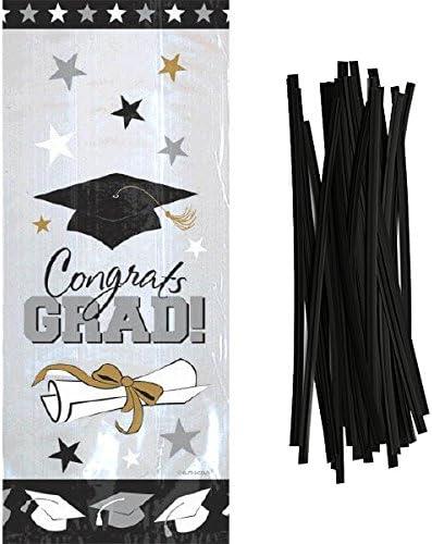 amscan Graduation Cello Bags | 9 1/2" x 4" x2 1/4" | Multicolor | Pack of 20