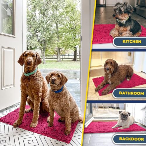 Image of Muddy Mat | Super Water Absorbent Door Mat Indoor, Microfiber Quick Dry Chenille Entryway Rug, Slip Resistant Front Door Mat, Indoor Mats for Entryway, Machine Washable Pet Rug, Hot Pink 20 inch x 48 inch