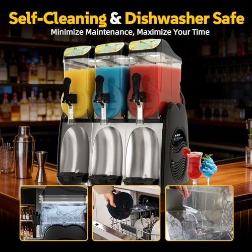 Image of 45L Commercial Slushie Machine, 3 Tank Margarita Machine 120 Grande Cups | 5-in-1 Slushie Machine with Auto Clean, 12 Gal LED Frozen Drink Machine for Bar Restaurant, Business, Party, Fast Cooling