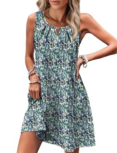 Image of RUMIA Swimsuit Coverup for Women Summer Sleeveless Beach Dress | Crew Neck, Pockets, Eyelet, Boho, Above knee Length, A-Line. Everyday wear, Sundresses, Cruise Wear, Vacation essential