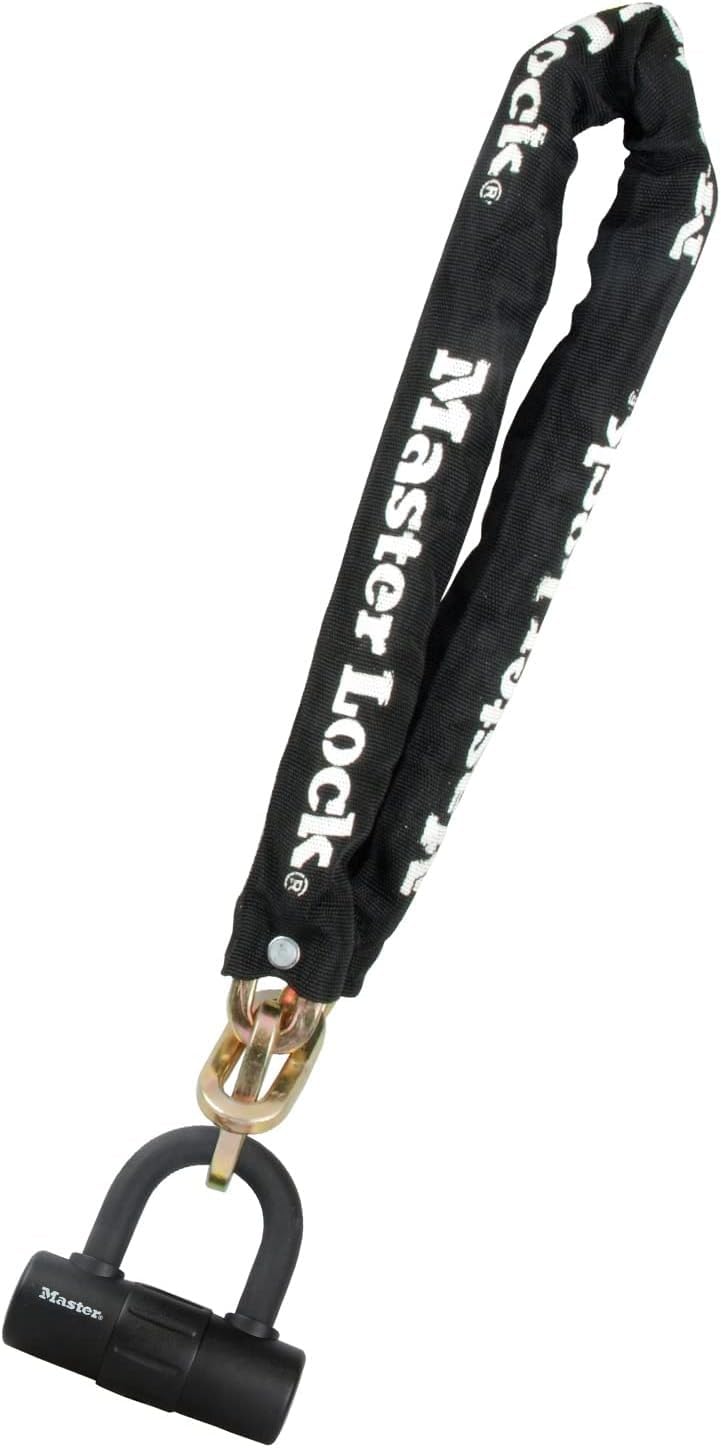 Master Lock Heavy Duty Bike Chain Lock with Mini D Lock, Key, Certified Bike Lock, Police Approved 8234EURDPRO - Use with Electric, Mountain, Road, Folding Bikes, Black