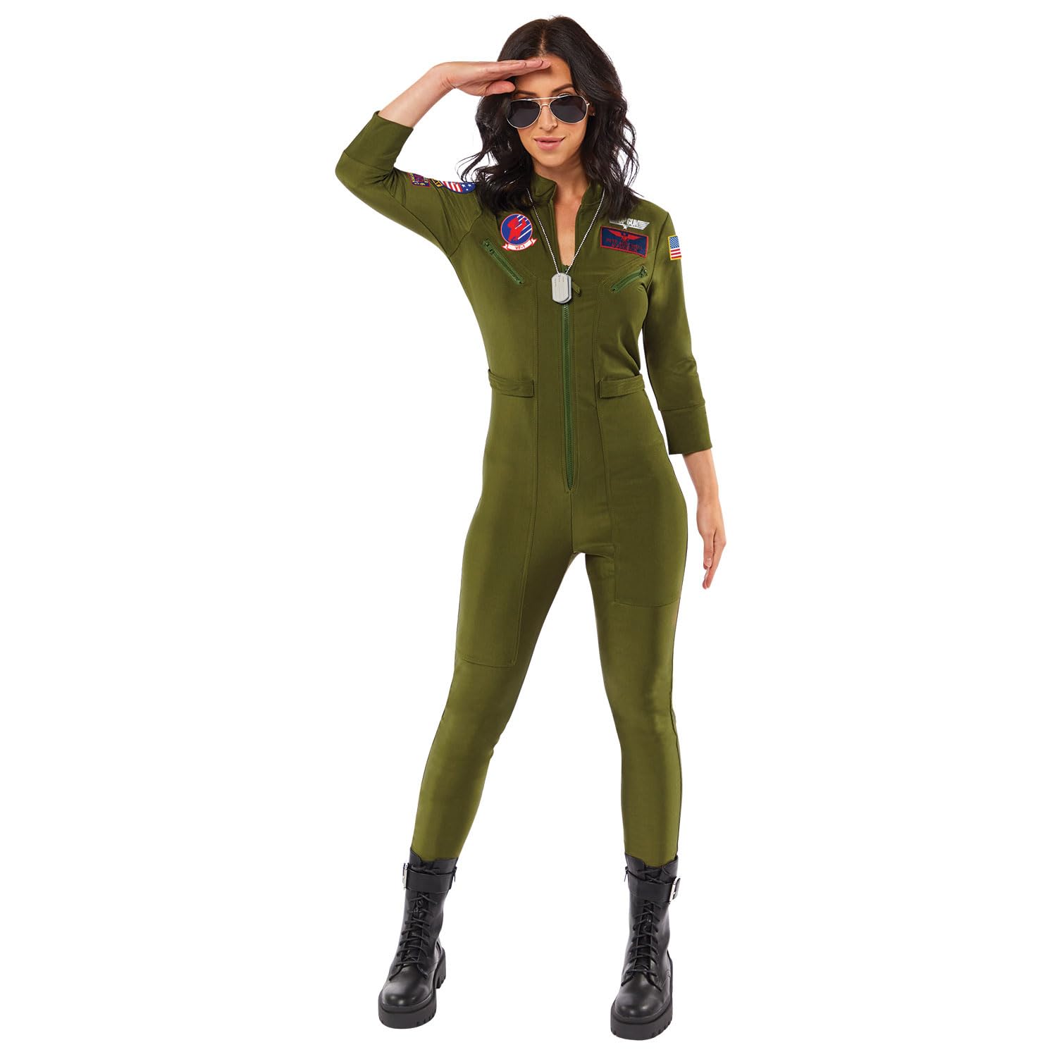 amscan 9913307 Adult Top Gun Maverick Pilot Jumpsuit Fancy Dress Pilot Costume Aviator Cruise (UK Size 6-8)