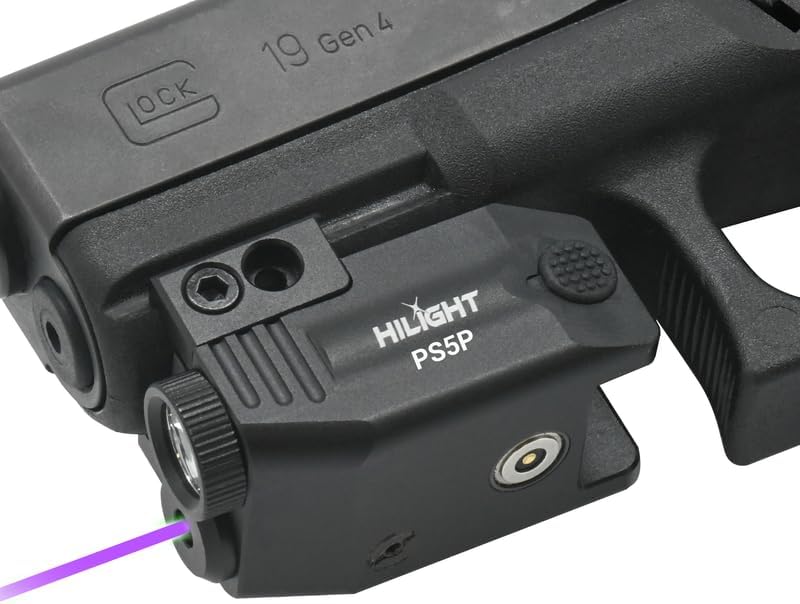 HiLight Tactical Primal Series - 400 Lumens Flashlight w/Strobe & Single Purple Laser - Aircraft Grade Aluminum, Magnetic Rechargeable Battery - Rail Mount Light & Laser Class IIIA, <5mW
