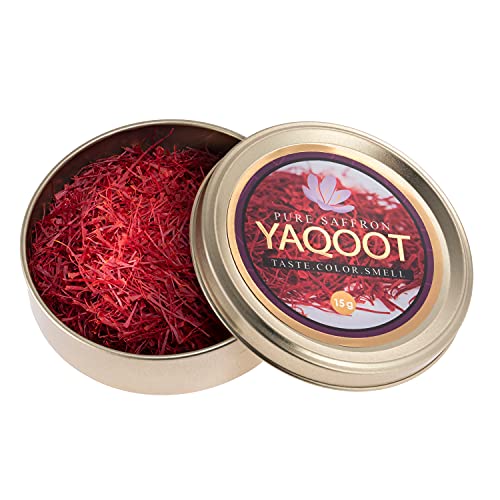 Yaqoot Saffron Threads â€“ Premium All-Red Saffron Threads for Cooking â€“ Pure All-Natural Saffron with No Preservatives â€“ Organic Saffron for Persian Rice, Tea, Risotto, Desserts (15Grams)