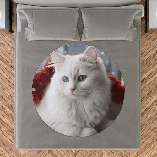 Couverture de plage ronde motif chat blanc en coton microfibre à franges de 150cm - 8
