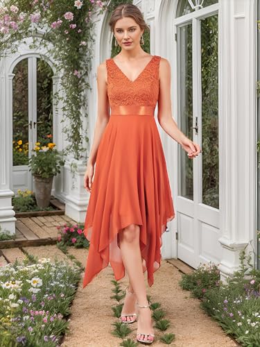 Image of Ever-Pretty Women's Spring V Neck Lace Chiffon A Line Prom Dresses Semi Formal Cocktail Wedding Guest Dress 0207