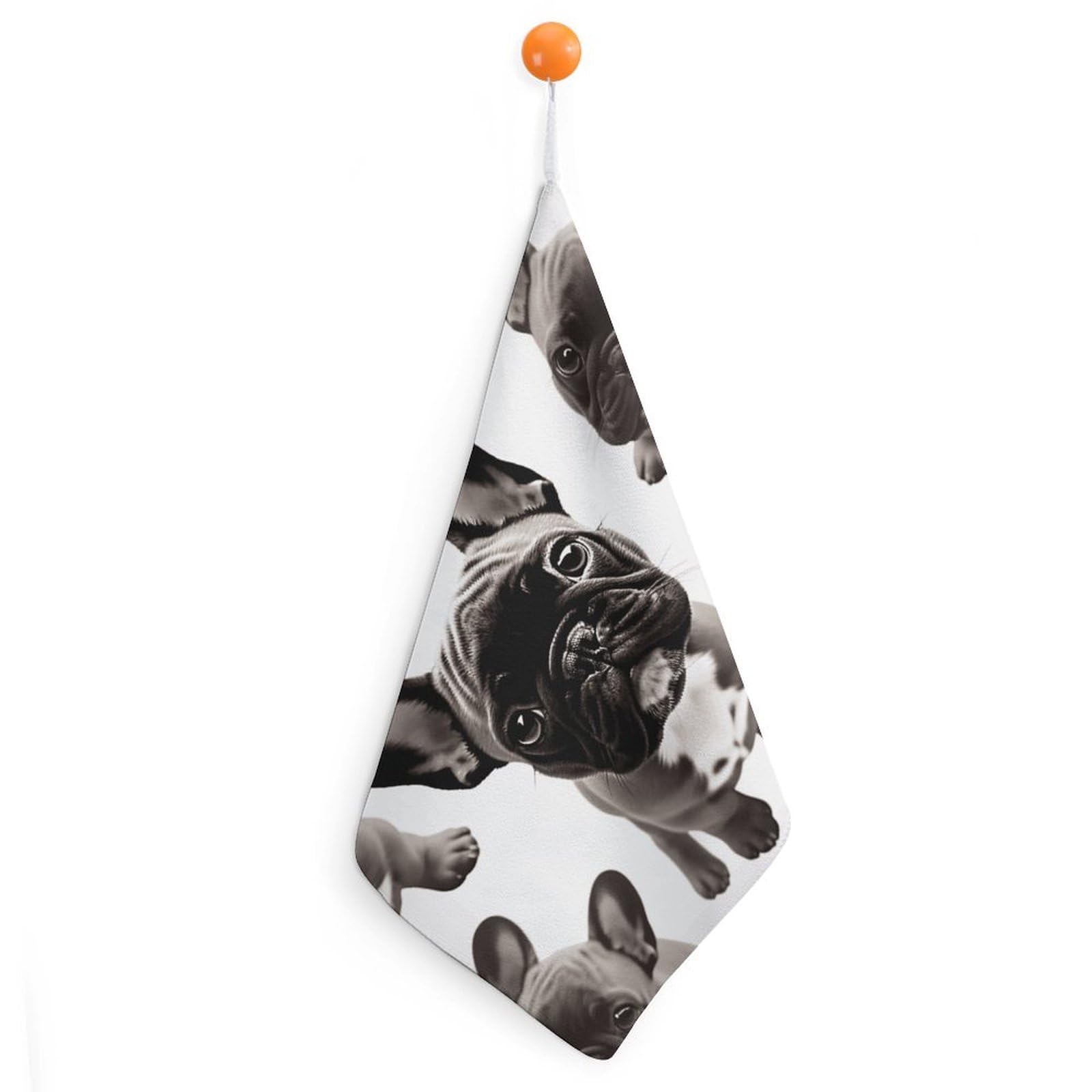 FodPand French Bulldog Hand Towels with Hanging Strap Fade Resistant Reusable Face Cloths Premium Dish Cloths Absorbent Washcloth Soft Small Towels for Kitchen Bathroom 11x11in