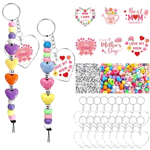 24 Set Mothers Day Craft Kits Mom DIY Keychain Bulk Set with Acrylic Blank and UV Stickers Mama Craft Gifts Making Kit Funny Classroom Home Birthday Art Activities Party Favors