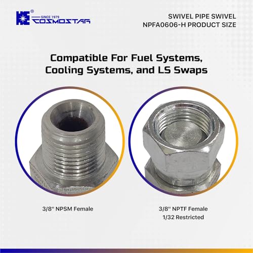 Image of Cosmostar 3 /8 inch NPTF Male x 3 /8 inch NPSM Swivel Pipe Swivel,1 /32 Restricted, Hydraulic Adapter(NPFA0606-H)