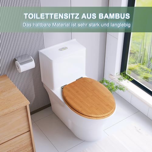 WC Abattant Supérieur Stable Système d'Abaissement Automatique Bois de Bambou