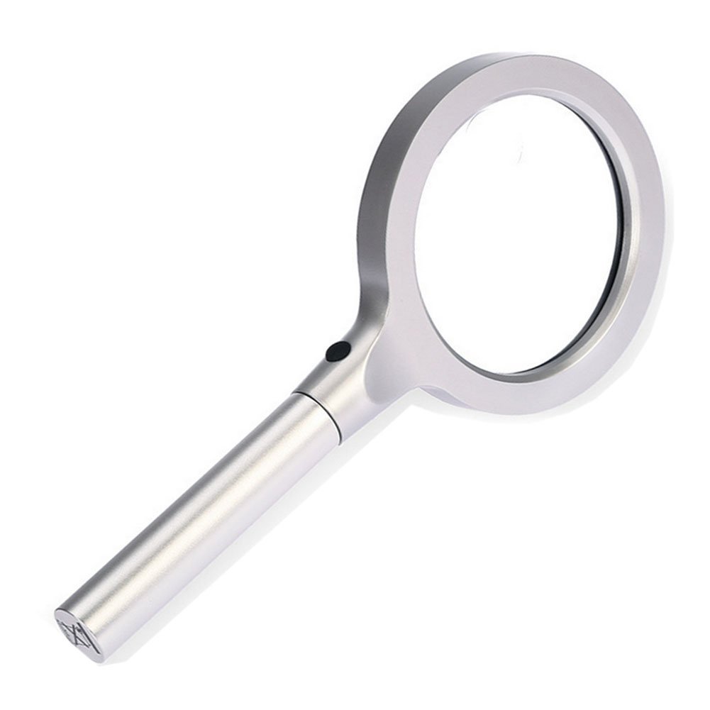 Lighted Magnifying Glass Document Magnifier, Large 3X Lens Plus 5X Zoom Jumbo, with 12 LED Lights, Handheld & Heavy Duty, for Reading, Coin Collecting, Map, Silver