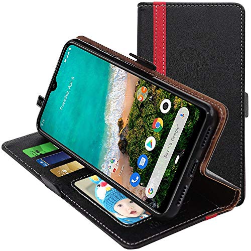 ebestStar - Cover per Xiaomi Mi A3, Custodia Libro Protezione Portafoglio, Pelle PU Porta Carte, Nero/Rosso