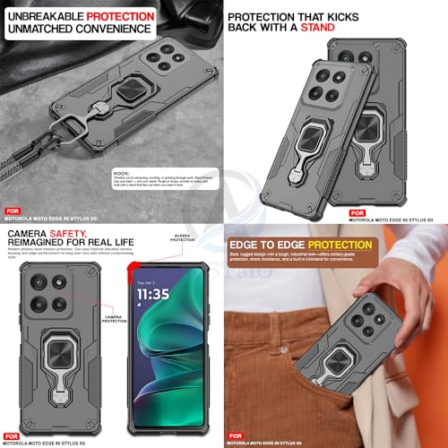 Image of AESTMO Armor Back Cover for Motorola Moto Edge 60 Stylus 5G | Ring Holder & Kickstand & Camera Protection in-Built | 360 Degree Protection Back Case Cover (Black)