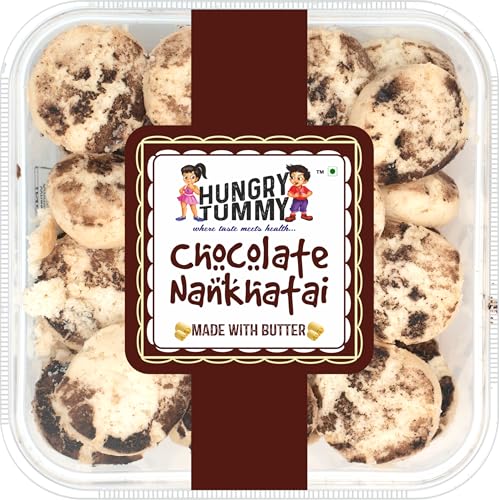 Image of HUNGRY TUMMY Chocolate Nankhatai Cookies Made with Pure Ghee | Handmade Indian Biscuits | Melt-in-Mouth Eggless Treat | Premium Homemade Bakery Cookies | Fresh & Crunchy Tea-Time Snack (Pack of 250g)