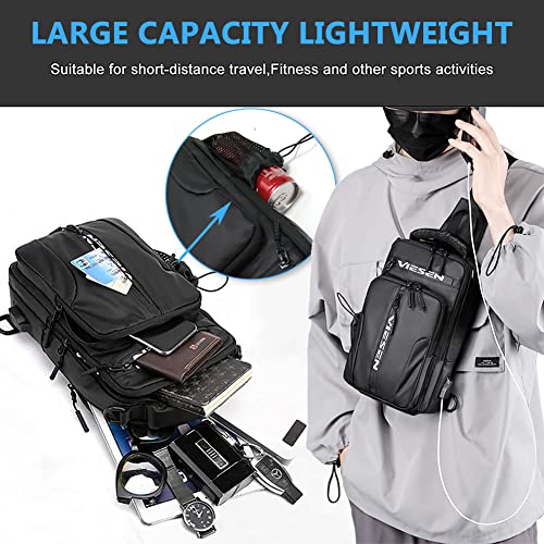 Anti Theft Sling Bag Shoulder Crossbody Backpack Chest Bag for Men Women Multipurpose Waist Pack with USB Charging Port (Blue)2