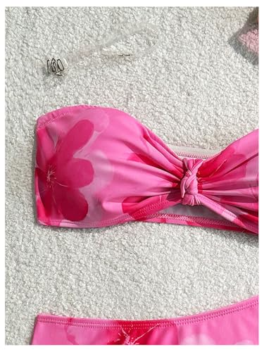 OYOANGLE Girl's 2 Piece Strapless Swimsuits Boho Floral Twist Ruched Bandeau Bathing Suit Swimwear3