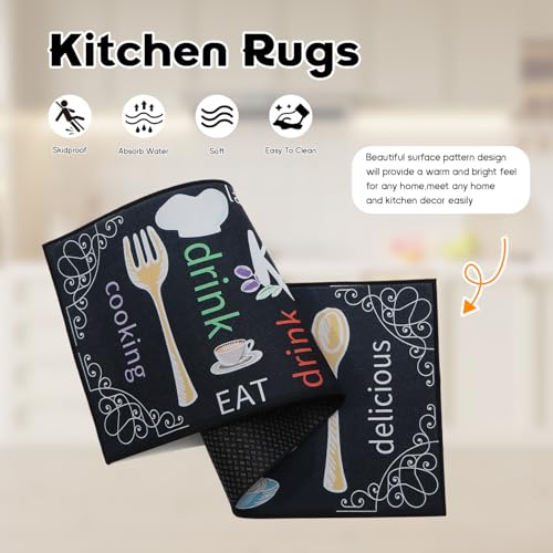 Miniatura 3 de Lhhmz Alfombra De Cocina De 2 Piezas Antideslizante Lavable, Alfombra De Cocina, Juegos De Tapetes De Cocina Para Cocina, Pasillo, Comedor Y Entrada, 40x60cm 40x120cm