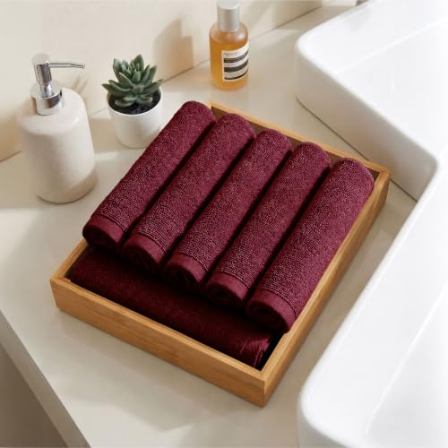 Image of MYTRIDENT Face Towel | Urban Comfort | Quick Drying | Travel Friendly | for Men /Women | 6 Pc Face Towel (30 cm x 30 cm) | 100% Cotton 450 GSM - Wine Red