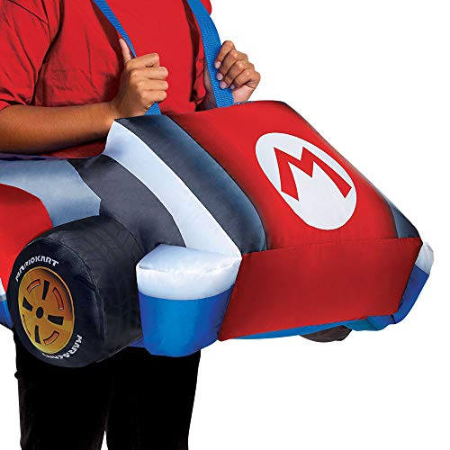 Disguise Super Mario Costume, Inflatable Nintendo Mario Kart Boys Outfit, Fan Operated Expandable Character Blow Up Suit Red & Blue, Childrens Size3