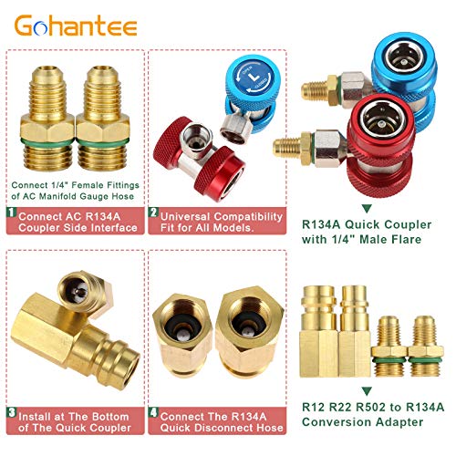 Kit de adaptadores para AC R134A, acoplador rápido ajustable miniatura 4