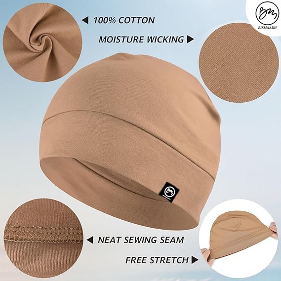 Image of Cooling Cotton Skull Caps for Men Women, Lightweight Beanie Sleep Hats Breathable Helmet Liner