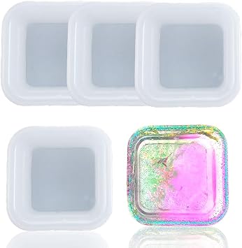 BIGEBO 4 Pcs Dish Resin Molds, Square Shape Silicone Jewelry Tray Molds Mini Bowl Silicone Mold Cute Decorative Dish Containers Epoxy Casting Mold for Storage Small
