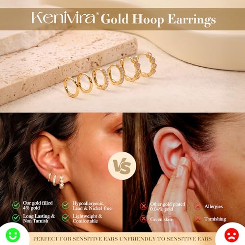 Gold Hoop Earrings for Women Trendy,14K Gold Plated Chunky Huggie Earrings Dangling,CZ U Shape Paperclip Earrings Jewelry Gifts for Women Hypoallergenic 5