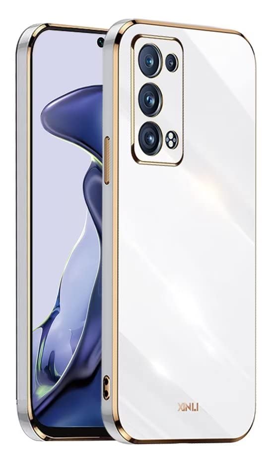 EASSGU [Telaio Elettrolitico Custodia per OPPO Reno6 Pro 5G (6.55' Inches) Cover Protettiva in Morbido Silicone TPU - Bianco