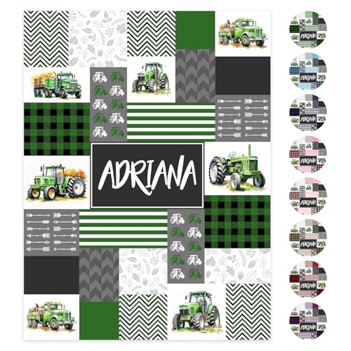 NIBESSER Manta Bebe Personalizada con Nombre Manta Bebe Recien Nacido Cómoda Invierno Manta Polar y Franela Cálido Suave Ideas Regalo Niñas Niños para Cumpleaños Navidad, 70x100 cm, M- Tractor