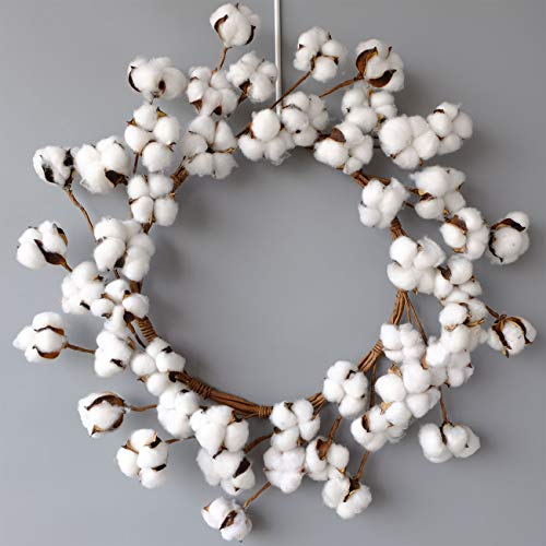Bibelot 18Inch Cotton Wreath Nature Cotton Bolls Farmhouse Decor For Front Door Wall Window Home Office Christmas Festival Hanging Decorations… #TOP3