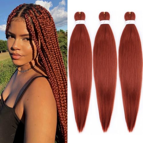ADIASAI Ginger Braiding Hair Pre Stretched 16 Inch 3 Packs for Professional Hair Extensions, Hot Water Setting Yaki Texture Synthetic Hair(350)
