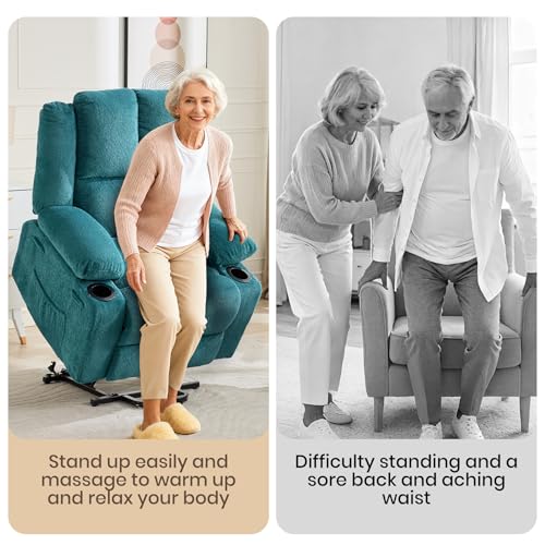 Image of Oversized Power Lift Recliner Chair for Elderly, 135 Lay Flat Electric Recliner with Massage & Heat, Stand Assist Lift Chair with 2 Cup Holders for Living Room,Blue