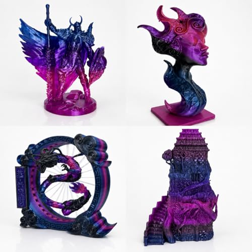 Image of PETG Filament 1.75mm, Black Blue Purple Pink, Translucent Gradient 3D Printer Filament, Galaxy Glitter Black Fast Color Change PETG Filament for FDM 3D Printing, 1kg Spool